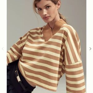 Maeve Anthropologie boxy oversized V-Neck Striped nwt small